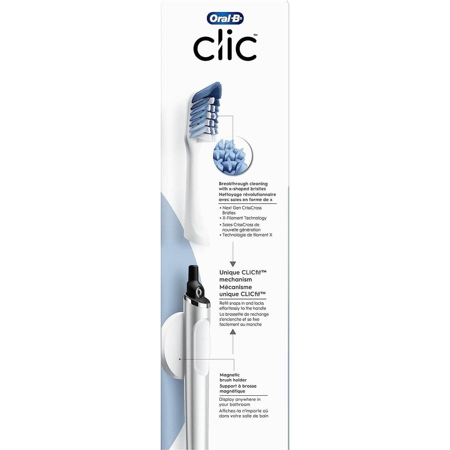 Oral-B Clic Deluxe Kit de démarrage, Brosse à dents manuelle avec 3 têtes de brosse et support magnétique