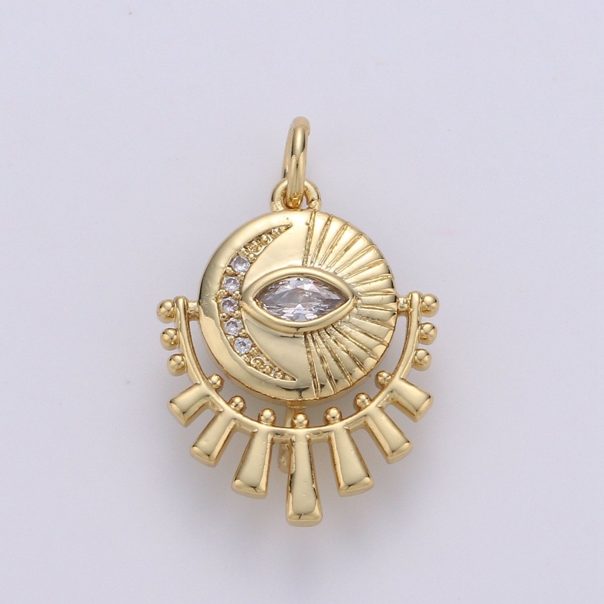 14K Gold Filled Moon Charm - Celestial Pendant Necklace - Crescent Moon Evil Eye Layering Necklace - Lunar Jewelry Gold medallion Charm D-214
