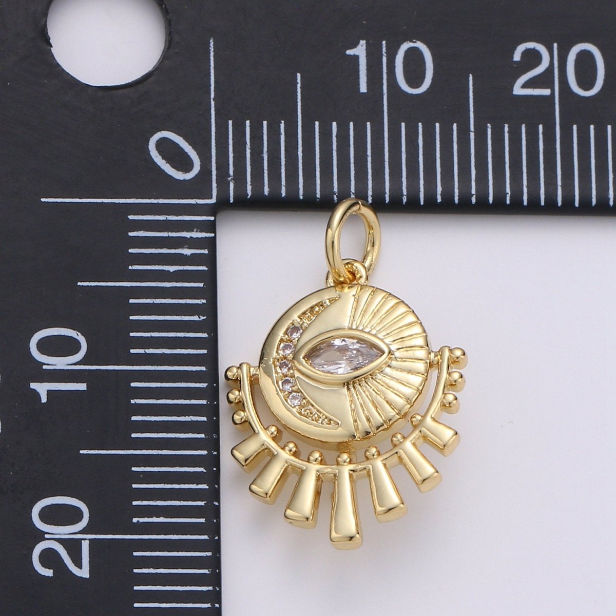 14K Gold Filled Moon Charm - Celestial Pendant Necklace - Crescent Moon Evil Eye Layering Necklace - Lunar Jewelry Gold medallion Charm D-214