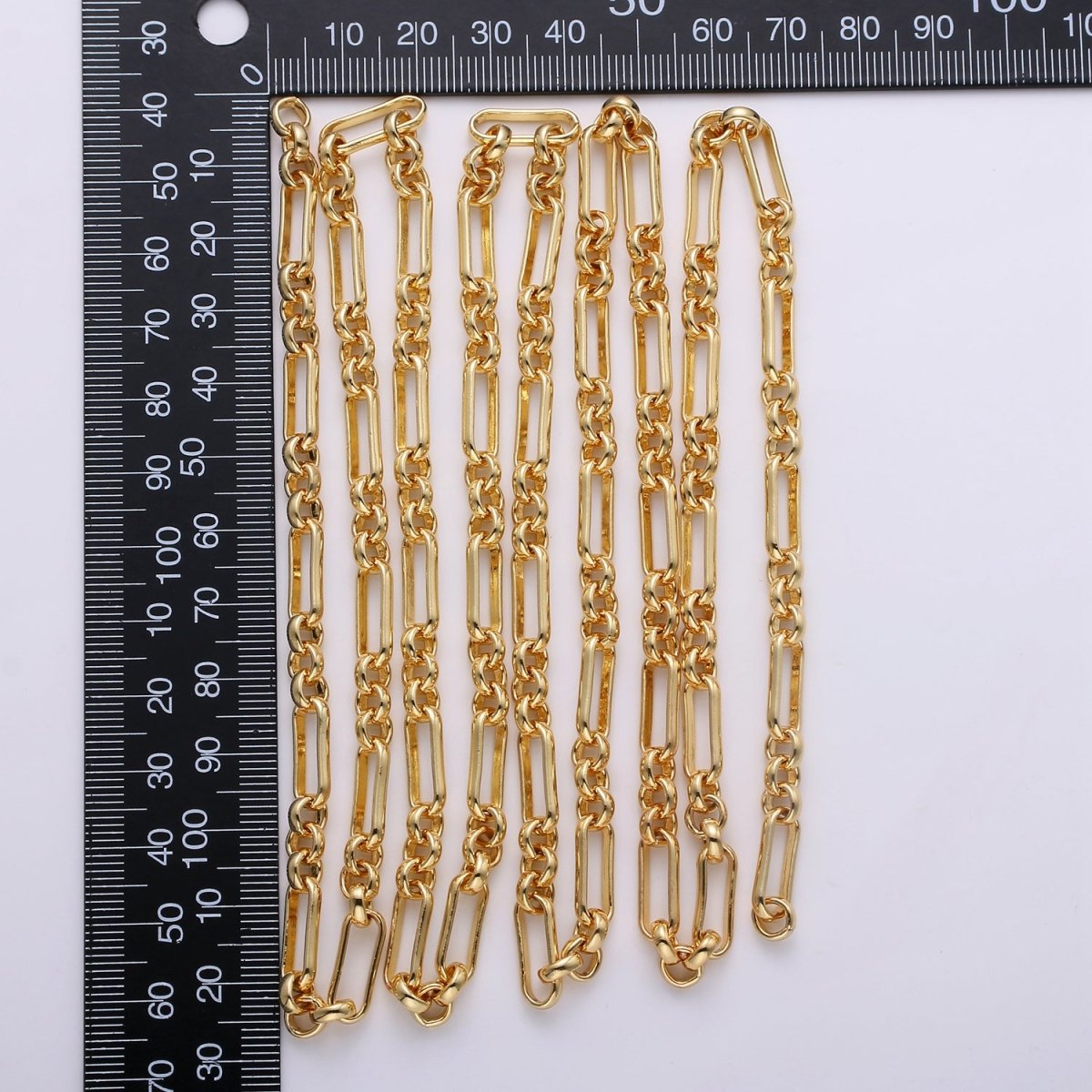 24K Gold Filled Chain By Yard, Figaro Fancy Long and Short Unfinished Chain, Wholesale Bulk Roll Chain For Jewelry Making, Size 12x5mm | ROLL-233