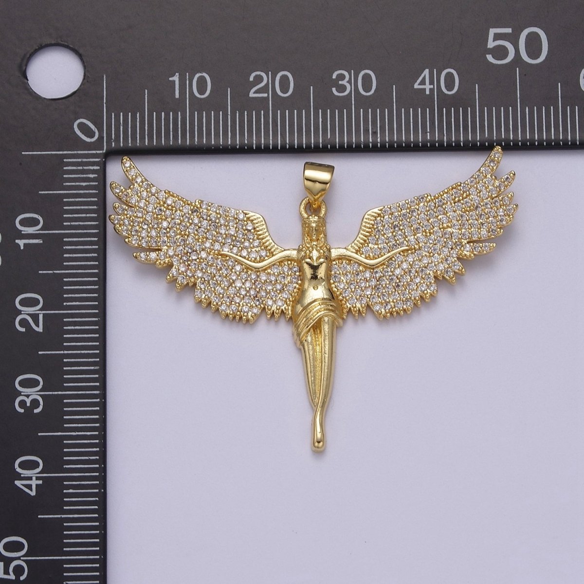 OS Big Gold Angel Necklace Pendant 14K Gold Filled Ascending Wings with Cubic Zirconia Stones Archangel Guardian Angel Religious Jewelry Patron Saint J-347