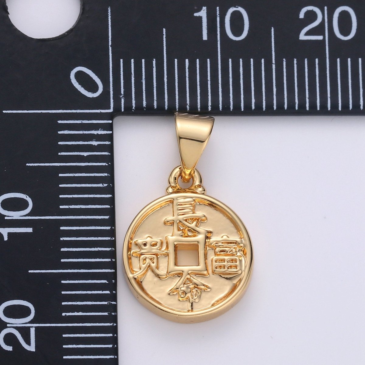 Double Sided Chinese Coin Charms, Dynasty, Lucky Coin Charm, Gold Chinese Coin in 24K Gold Filled Pendant For Jewelry Making  I-869
