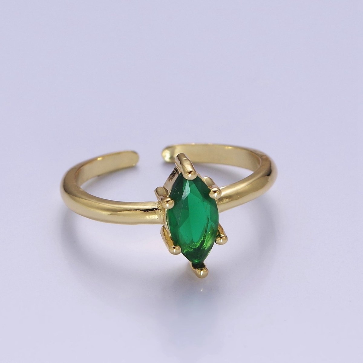 Emerald Marquise Ring, May Birthstone, Dainty Gold Emerald Ring Open Adjustable O-2185