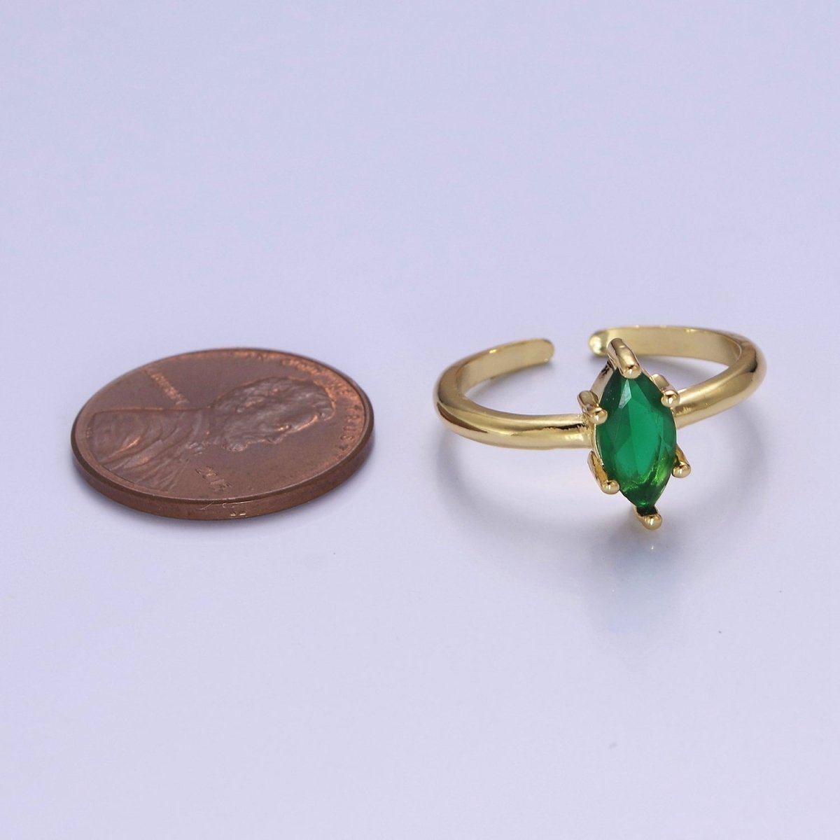 Emerald Marquise Ring, May Birthstone, Dainty Gold Emerald Ring Open Adjustable O-2185