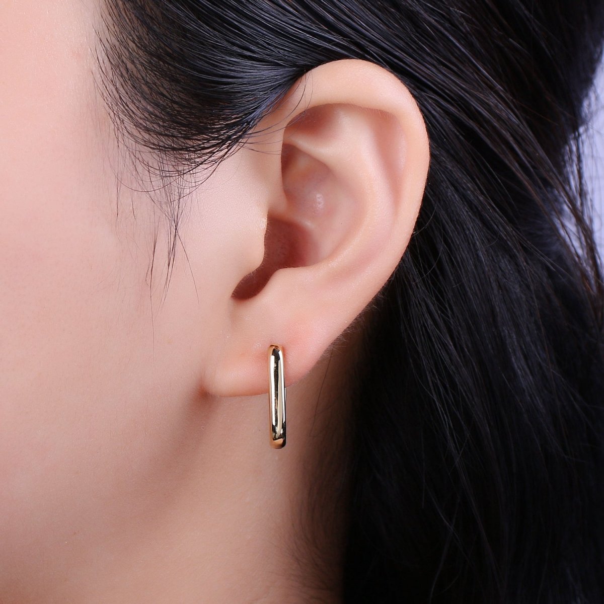 Hypoallergenic Gold Rectangular Hoop Earrings Small Huggie Hoops, U Shape Hoop, Oval Hoops, Simple Geometric Earring, Minimal Earring T-217