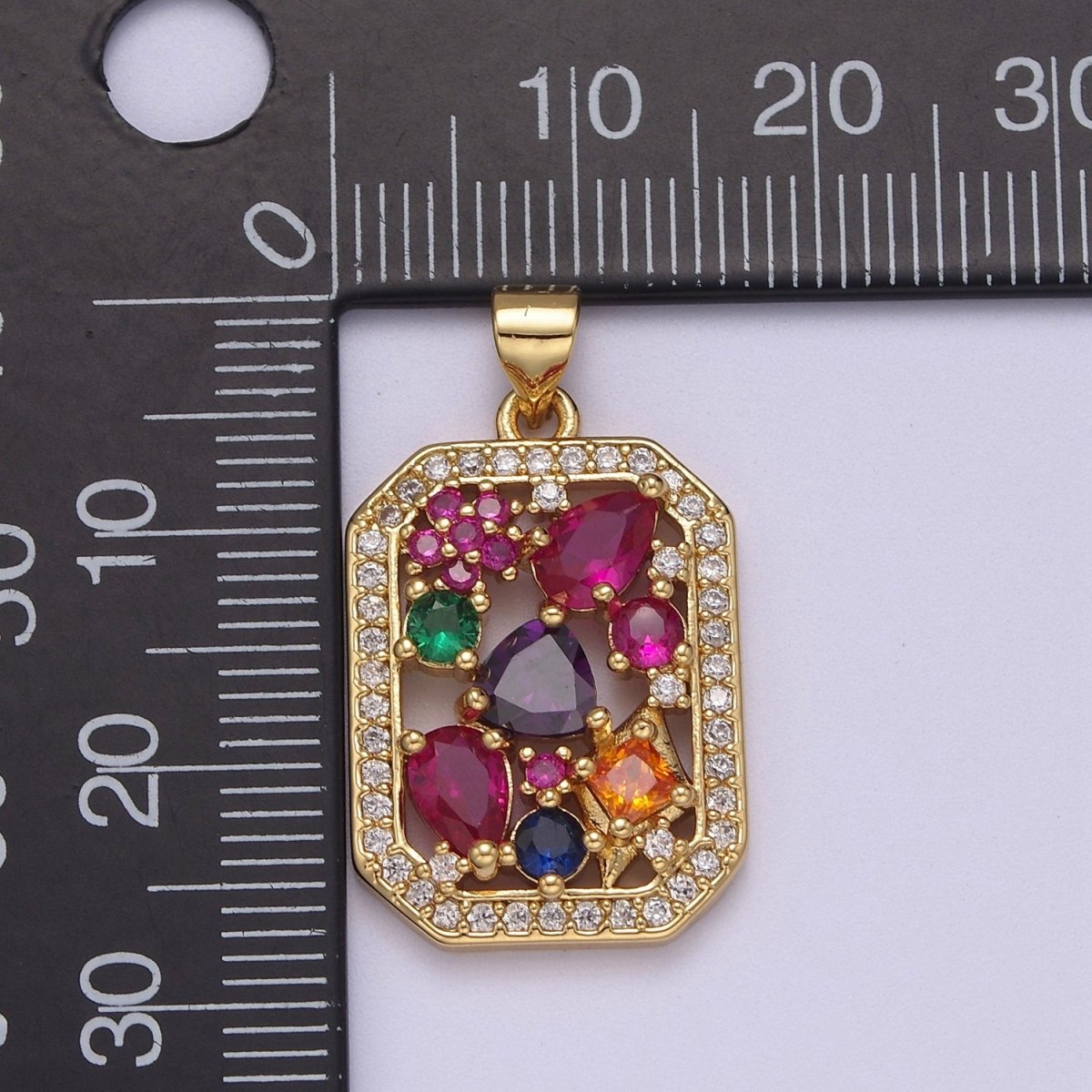 OS Multi color gem rainbow Cubic Zirconia Stone Charm wholesale, bulk pendant for Jewelry Making Supply J-348