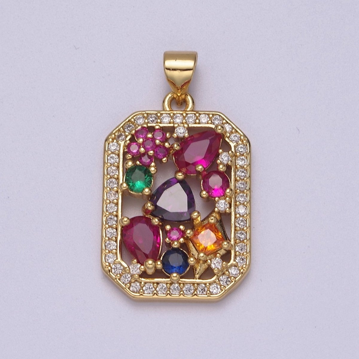 OS Multi color gem rainbow Cubic Zirconia Stone Charm wholesale, bulk pendant for Jewelry Making Supply J-348