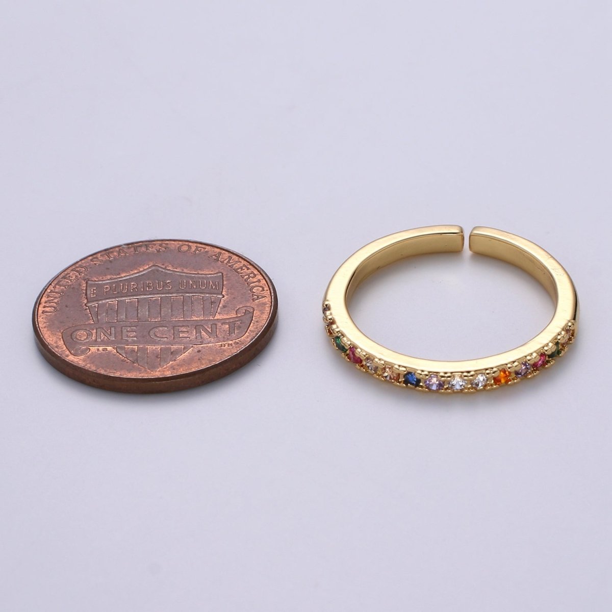 OS Rainbow Crystal 18K Gold Filled Simple Adjustable Ring O-360