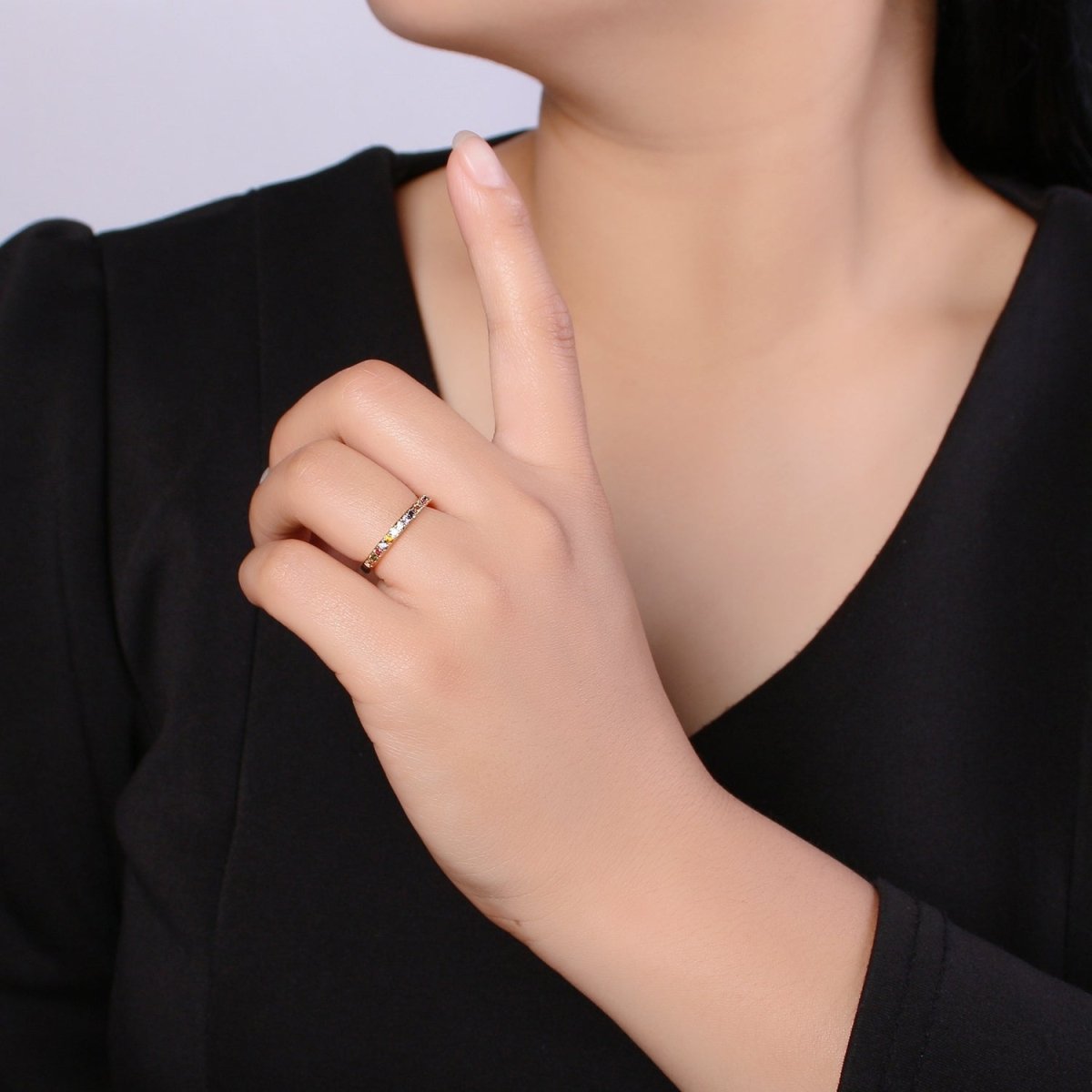 OS Rainbow Crystal 18K Gold Filled Simple Adjustable Ring O-360