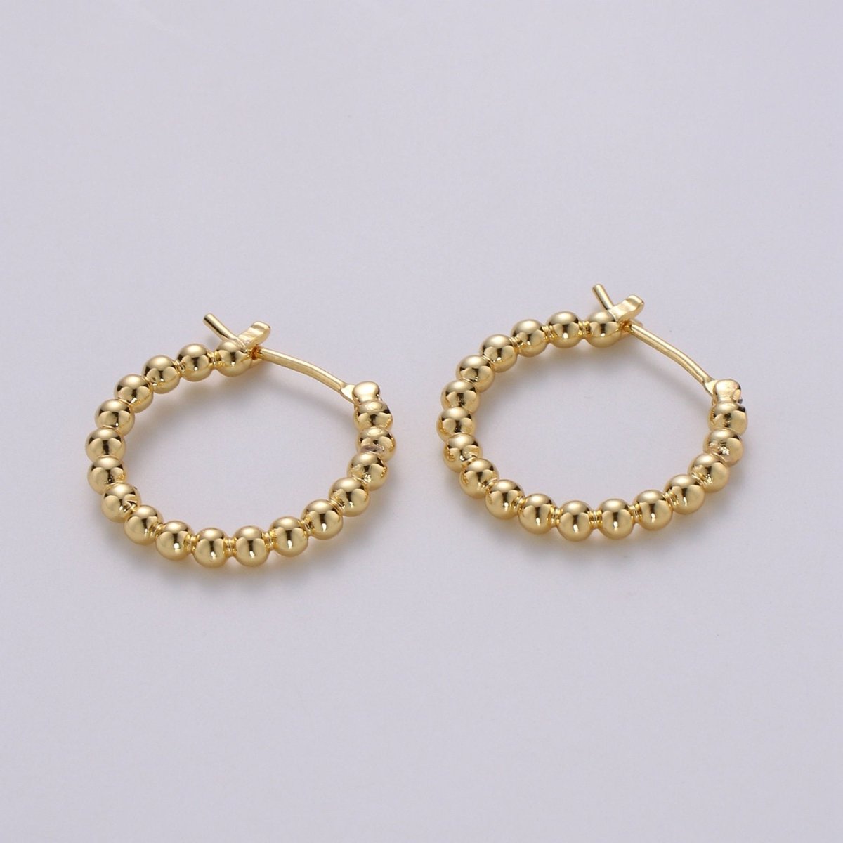 Small Beaded Huggie Hoop Earrings 20mm Hoop Earring Gold Vermeil Q-319
