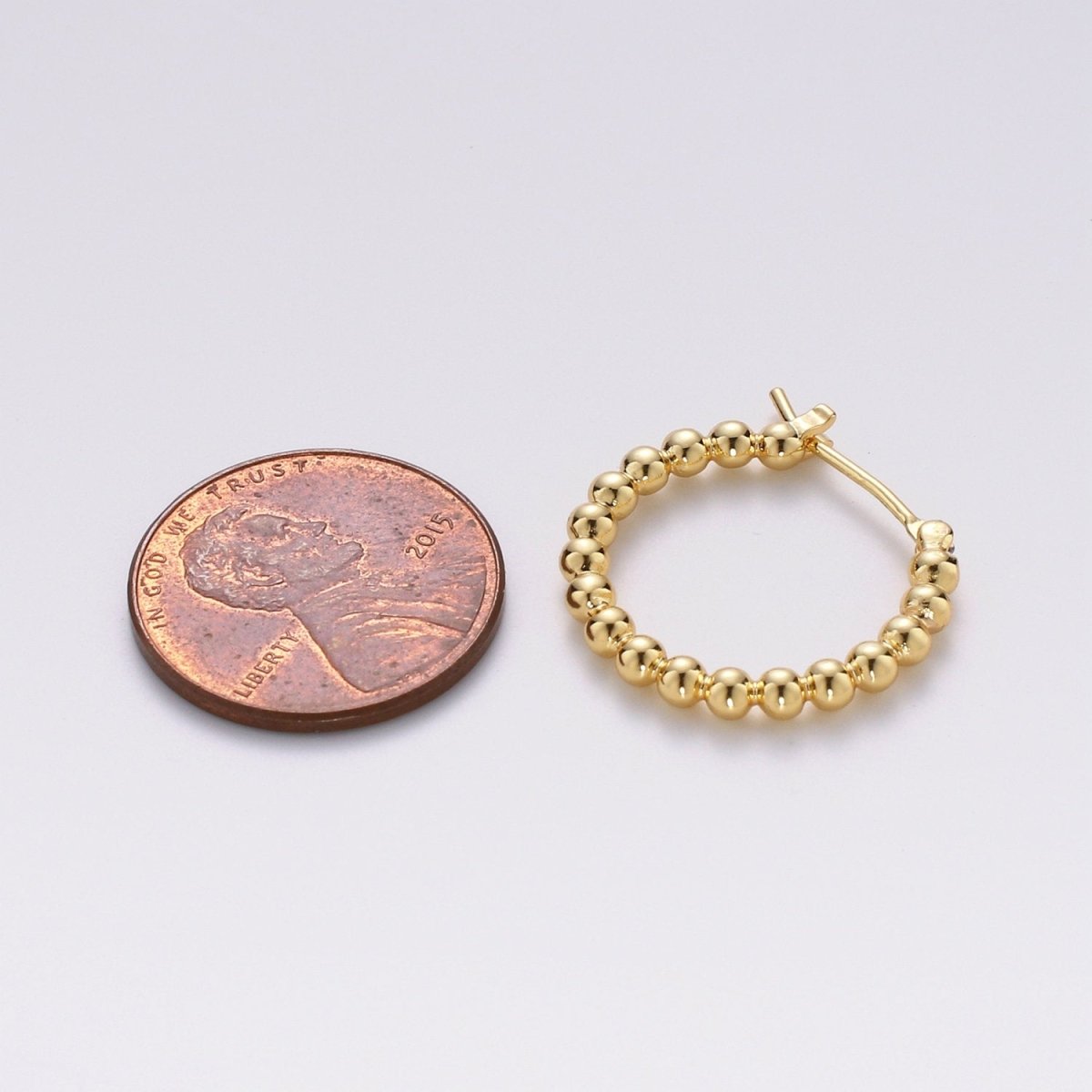 Small Beaded Huggie Hoop Earrings 20mm Hoop Earring Gold Vermeil Q-319