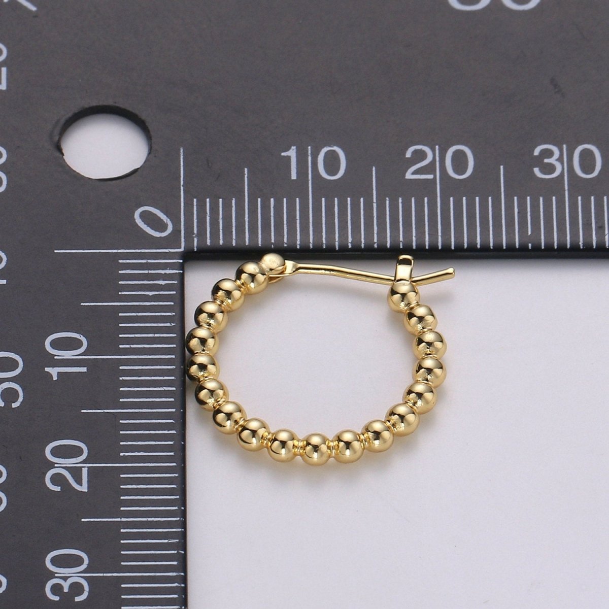 Small Beaded Huggie Hoop Earrings 20mm Hoop Earring Gold Vermeil Q-319