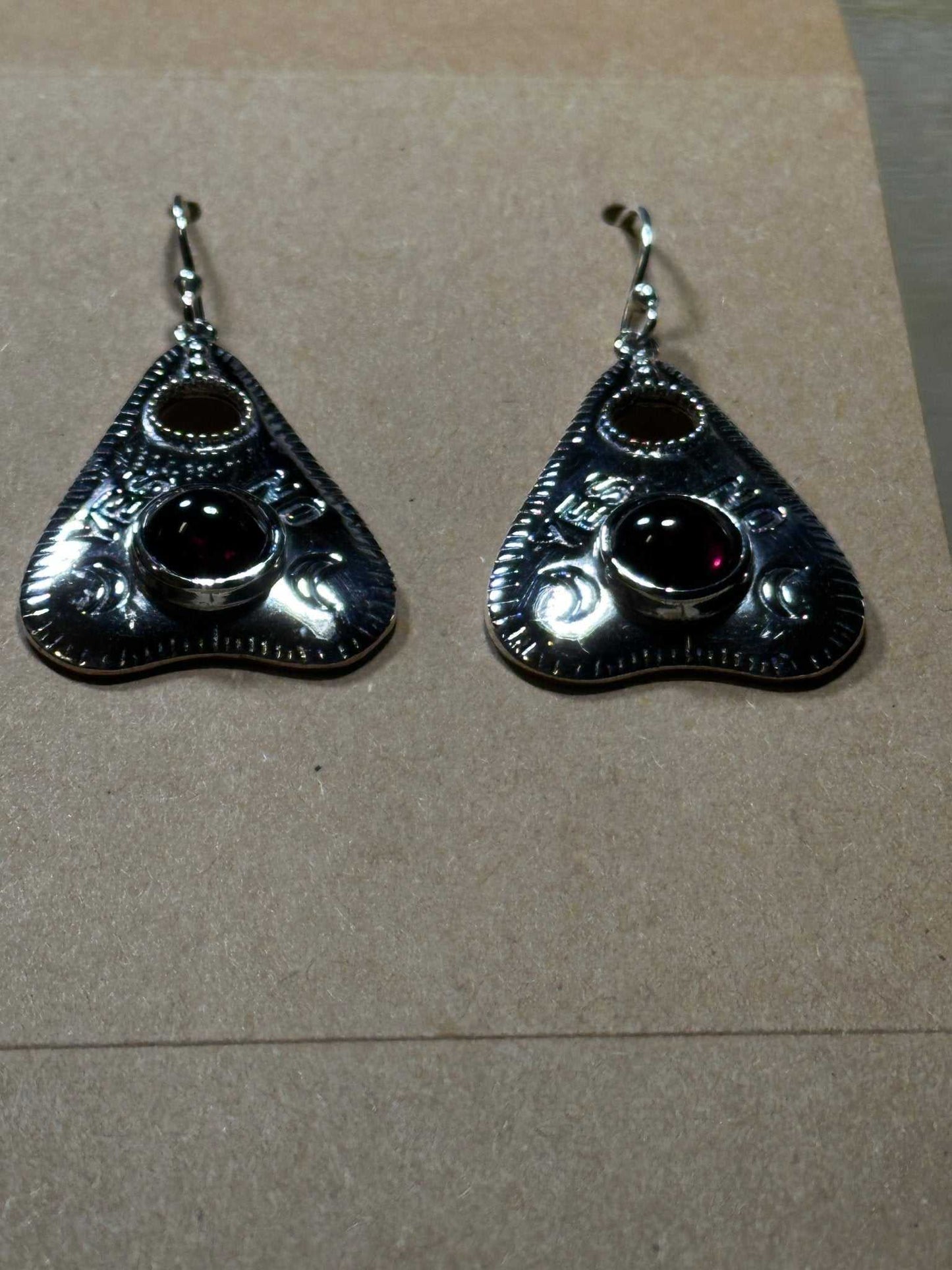 Garnet Planchette Earrings - Sterline Silver