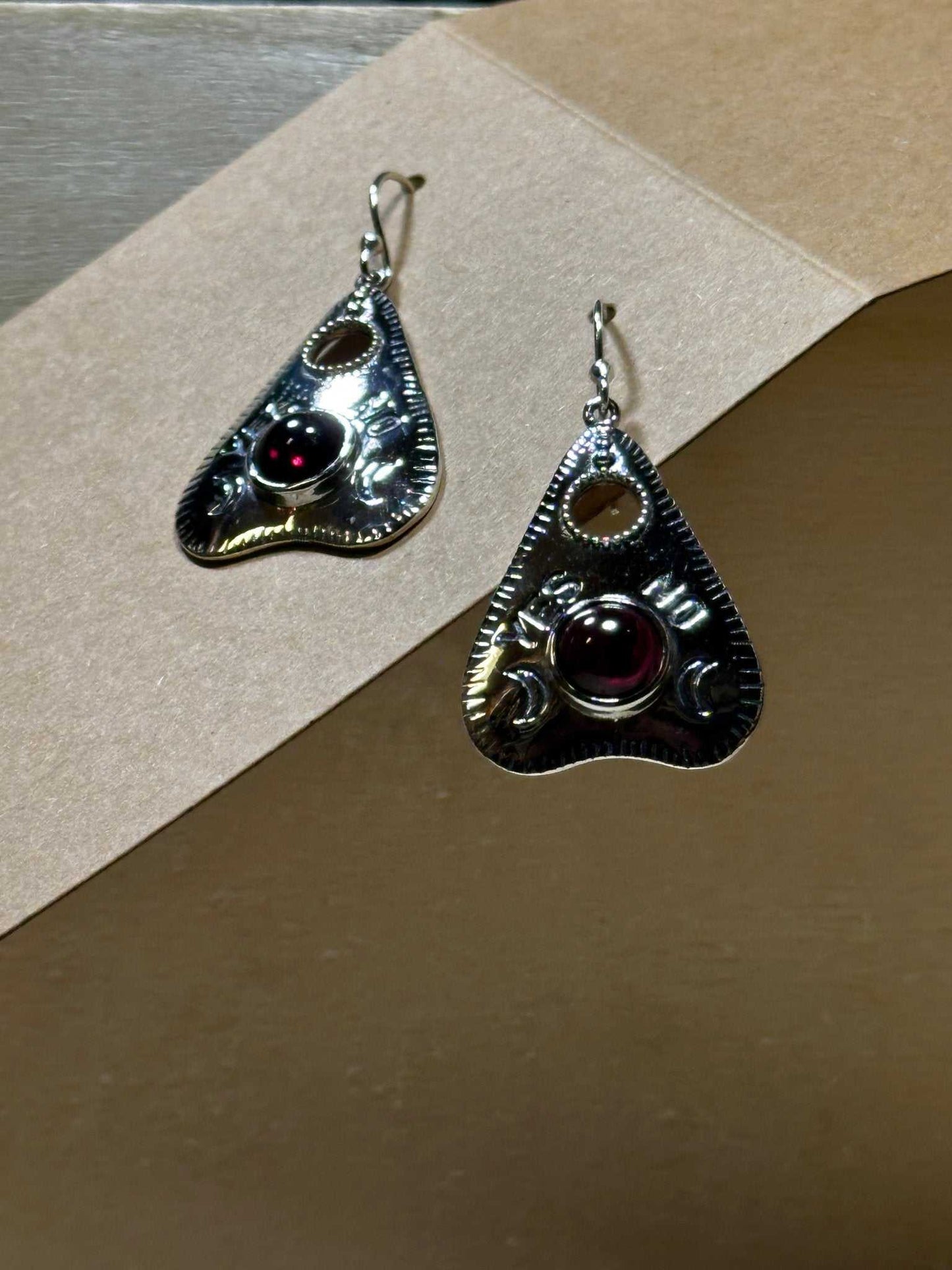 Garnet Planchette Earrings - Sterline Silver