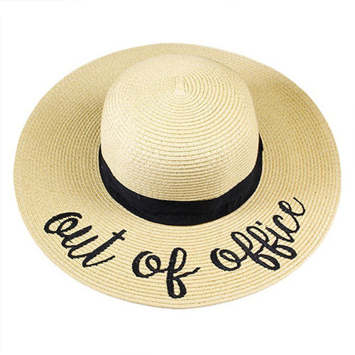 Women's "Out of Office" Embroidery Straw Hat Floppy Sun