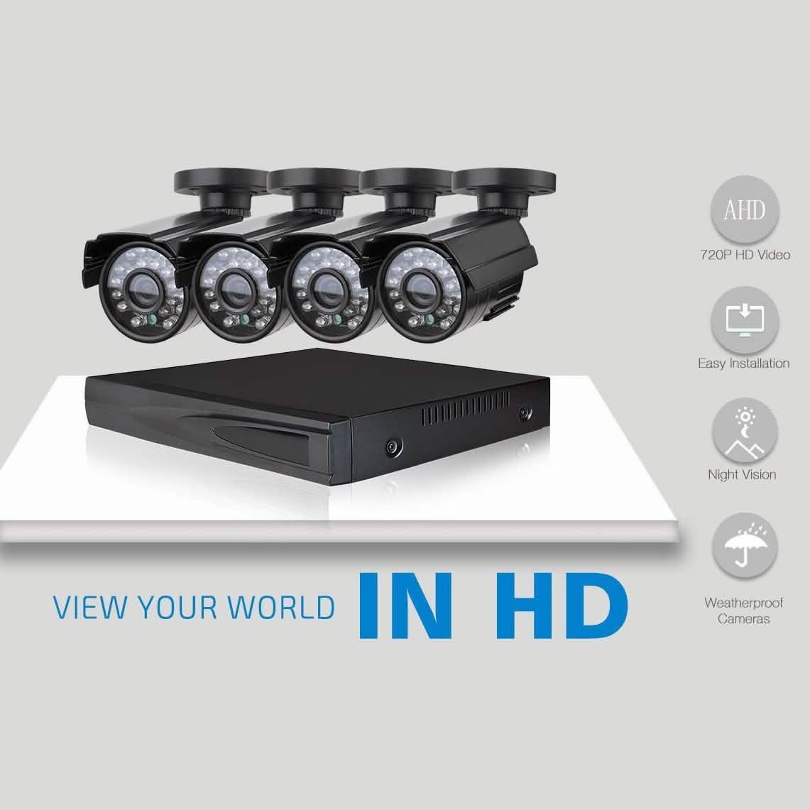 Système de sécurité domestique AHD extérieur 4 caméras et DVR