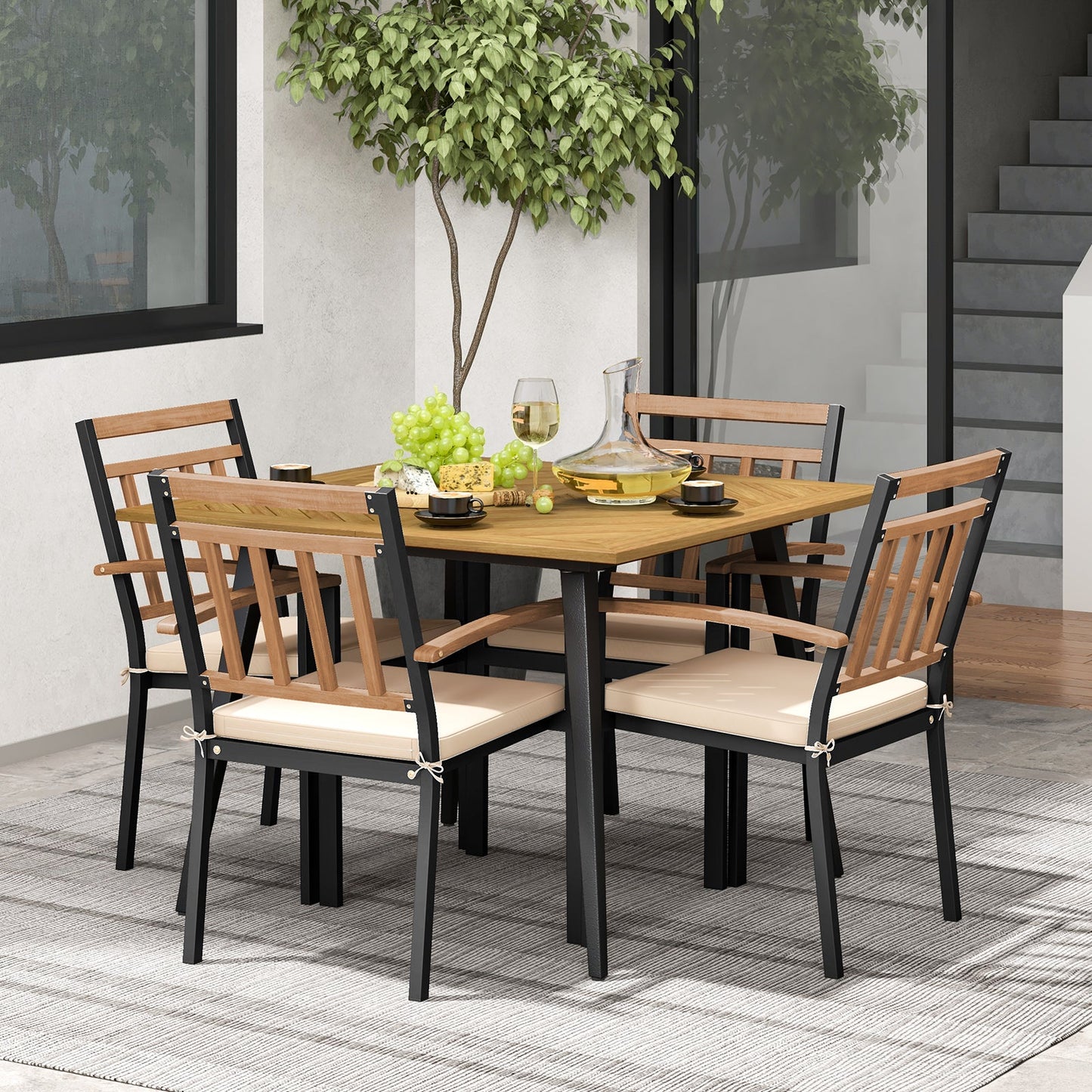 5 Pieces Patio Dining Set with Cushions and 1.9 inches Umbrella Hole
