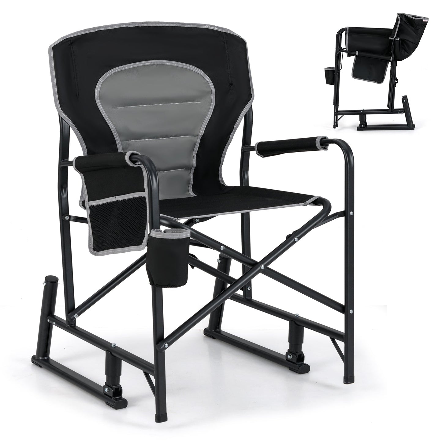 Outdoor Rocker Camping Chair with Dual Springs and Padded Back