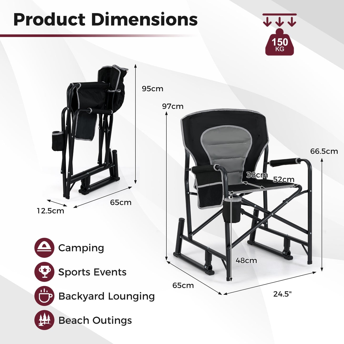 Outdoor Rocker Camping Chair with Dual Springs and Padded Back