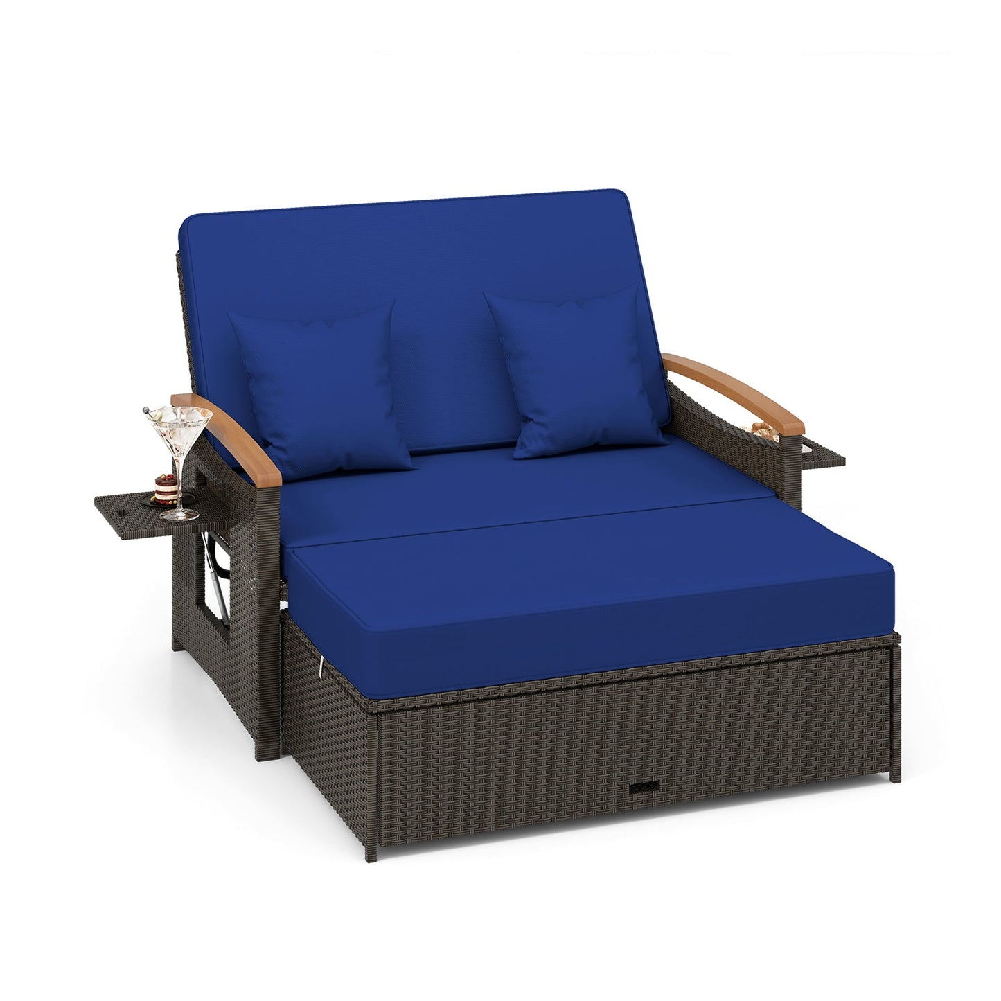 Outdoor Wicker Daybed with Folding Panels and Storage Ottoman