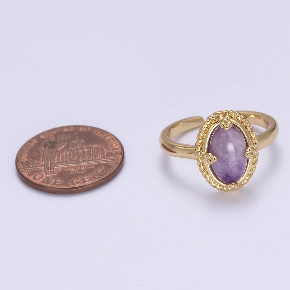 Oval-Cut Amethyst Gemstone Statement 24K Gold Filled Statement Ring U-292