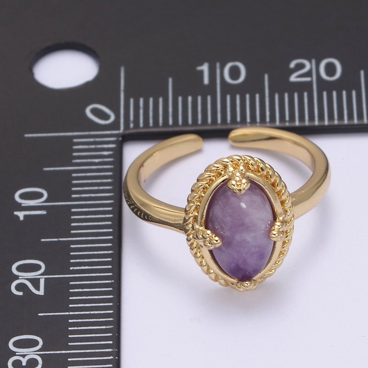 Oval-Cut Amethyst Gemstone Statement 24K Gold Filled Statement Ring U-292