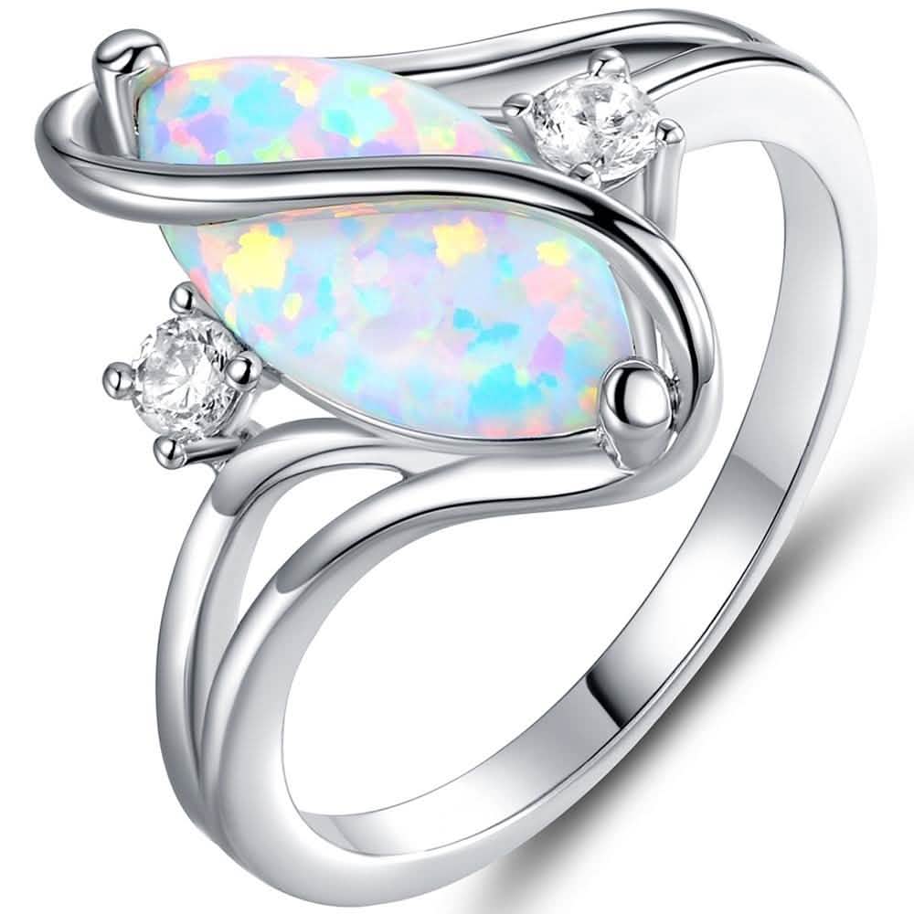 Oval-Cut White Fire Opal and Cubic Zirconia S Ring - Size: 10