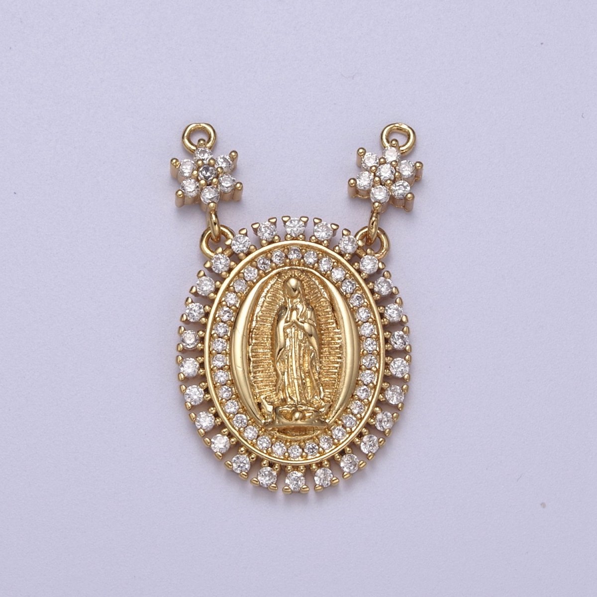 Oval Gold Lady Guadalupe Charm Connector Virgin Mary Coin Medallion Pendant for Religious Necklace F-133
