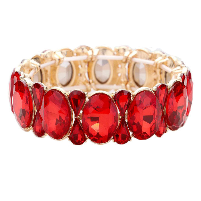 Oval Pear Crystal Stretch Evening Bracelet