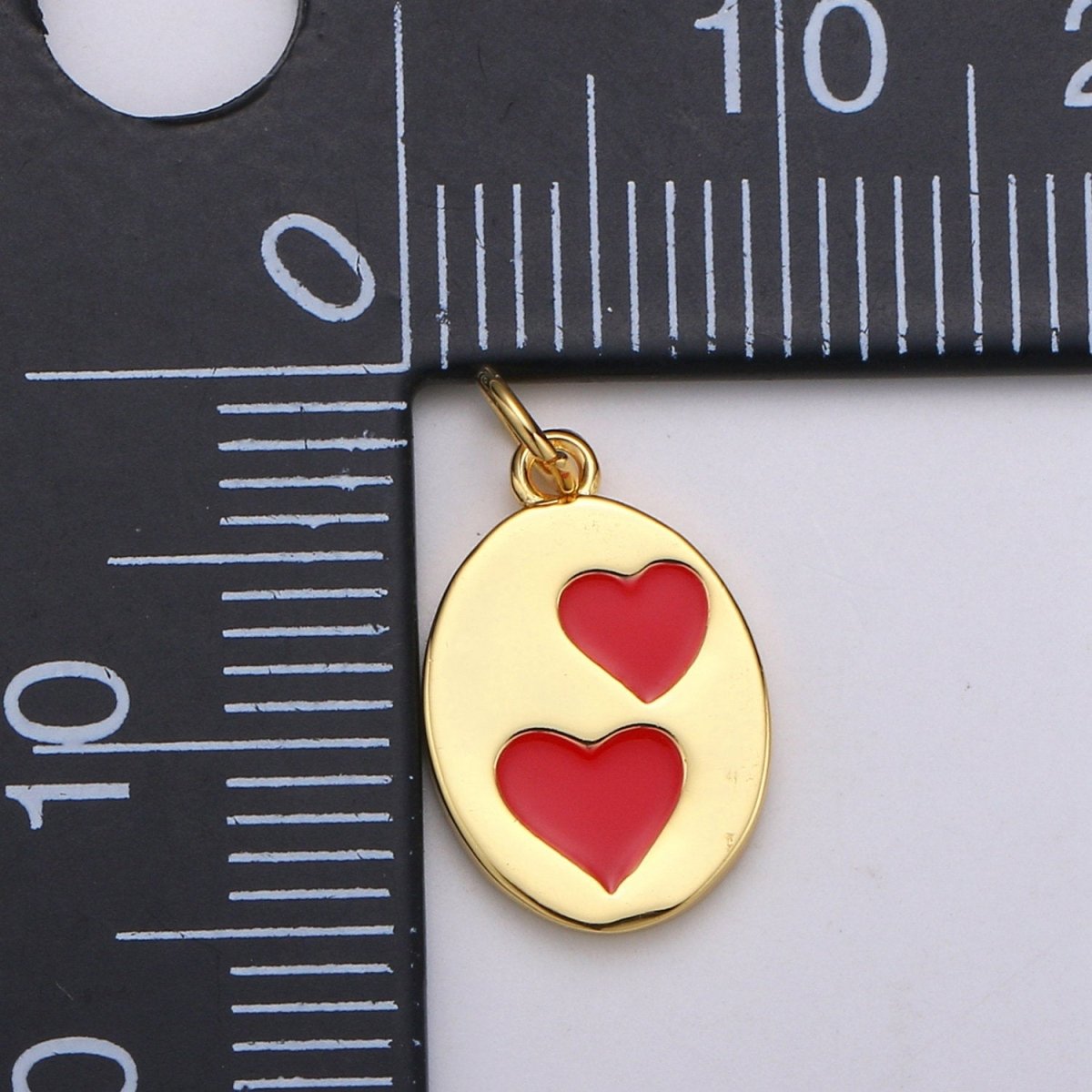 Oval Red Heart Charm - Dainty Gold Double Heart Add On Charm - Dainty Heart - Love Inspired Gold Filled Heart Pendant Couple Jewelry D-713