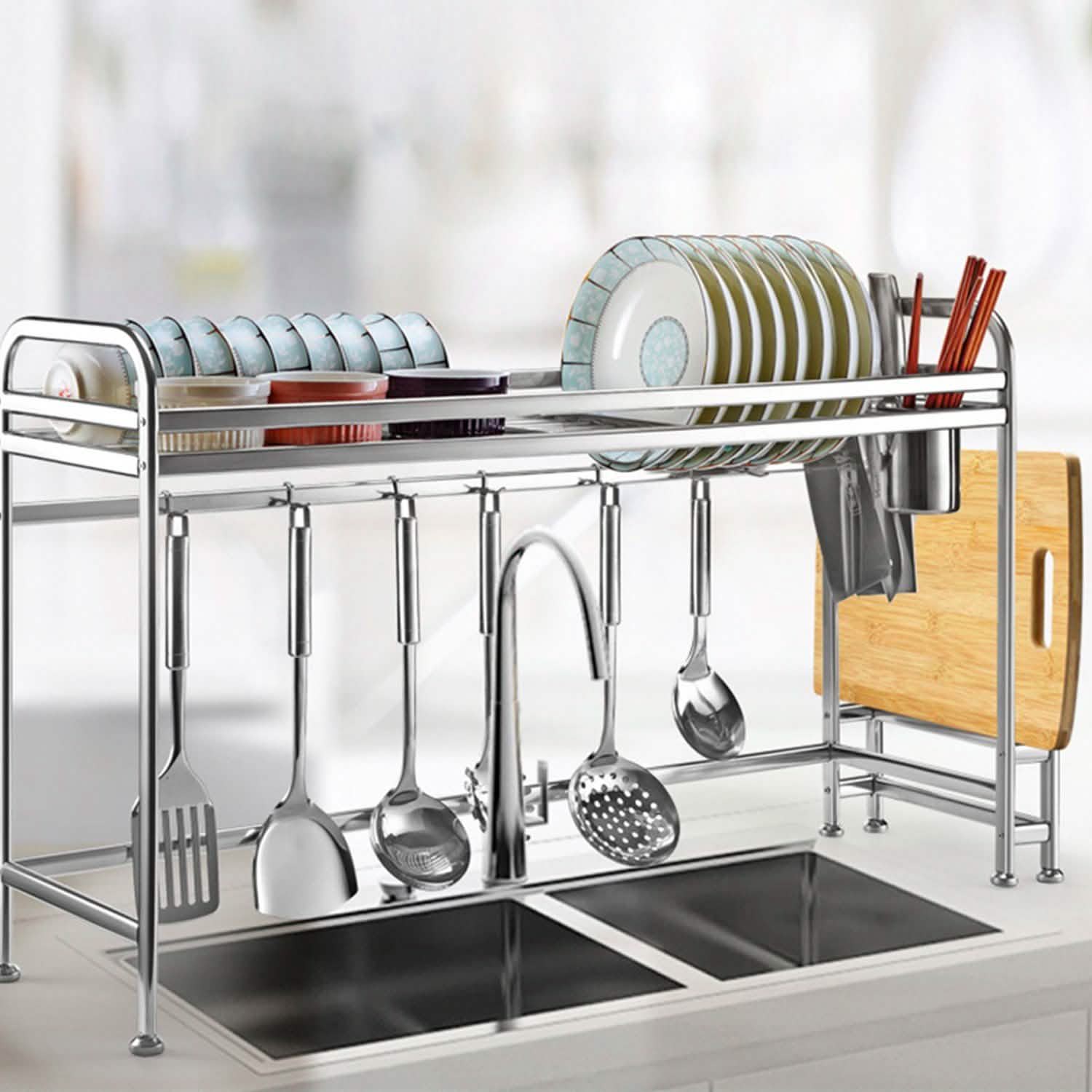 Over Sink Dish Drying Rack with Cutlery Holder