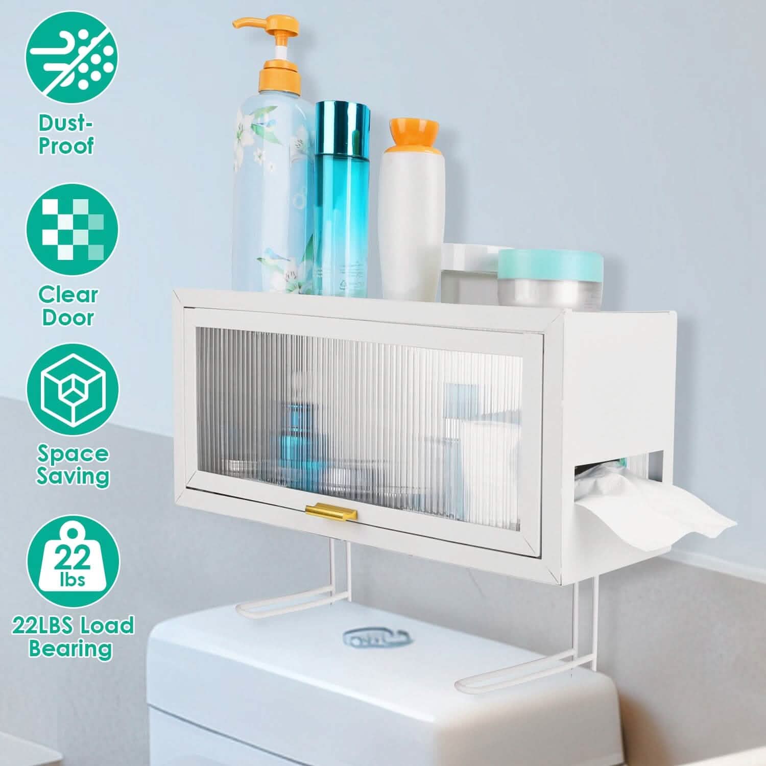 Over the Toilet Storage Cabinet with Dust-Proof Transparent Magnetic Door Side Opening
