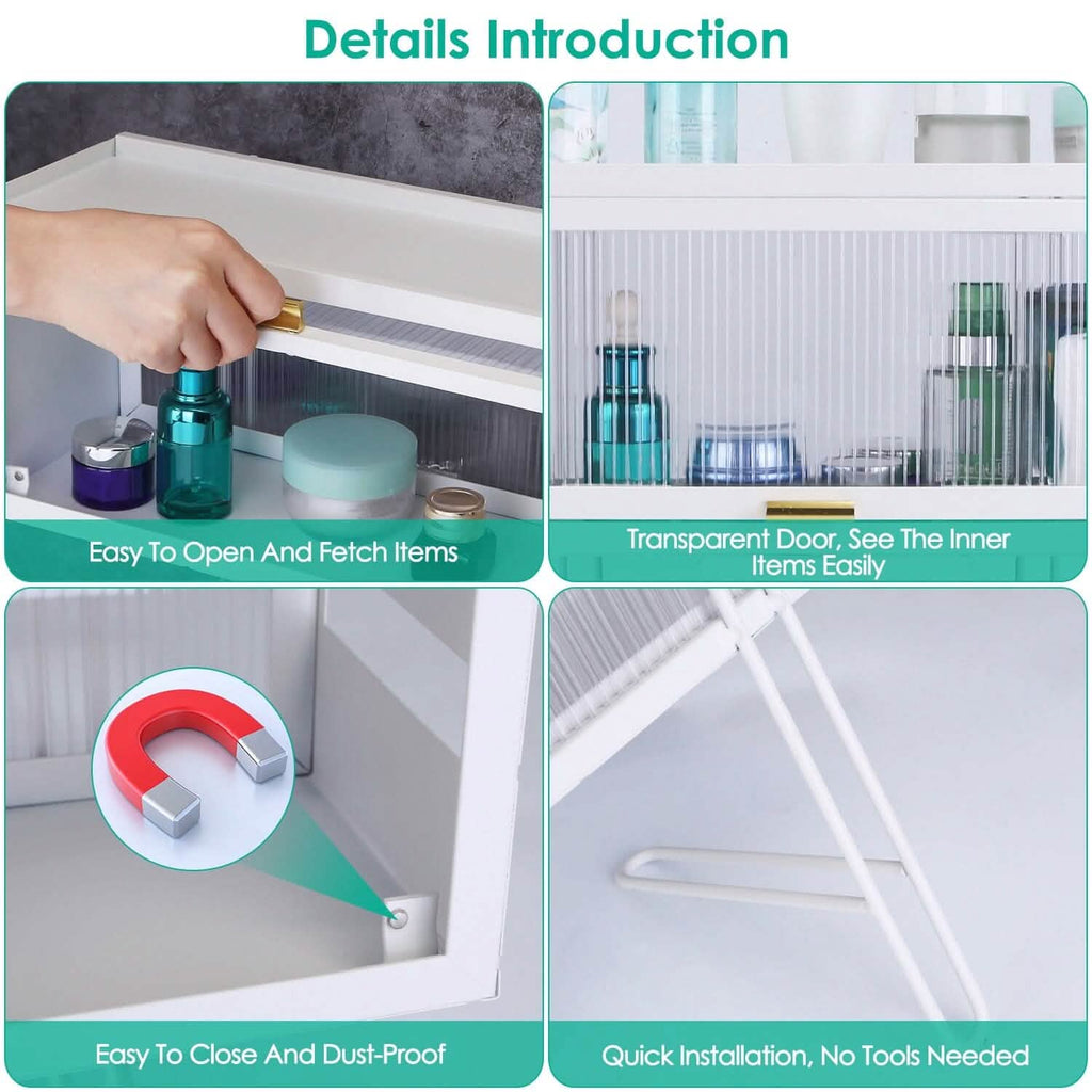 Over the Toilet Storage Cabinet with Dust-Proof Transparent Magnetic Door Side Opening