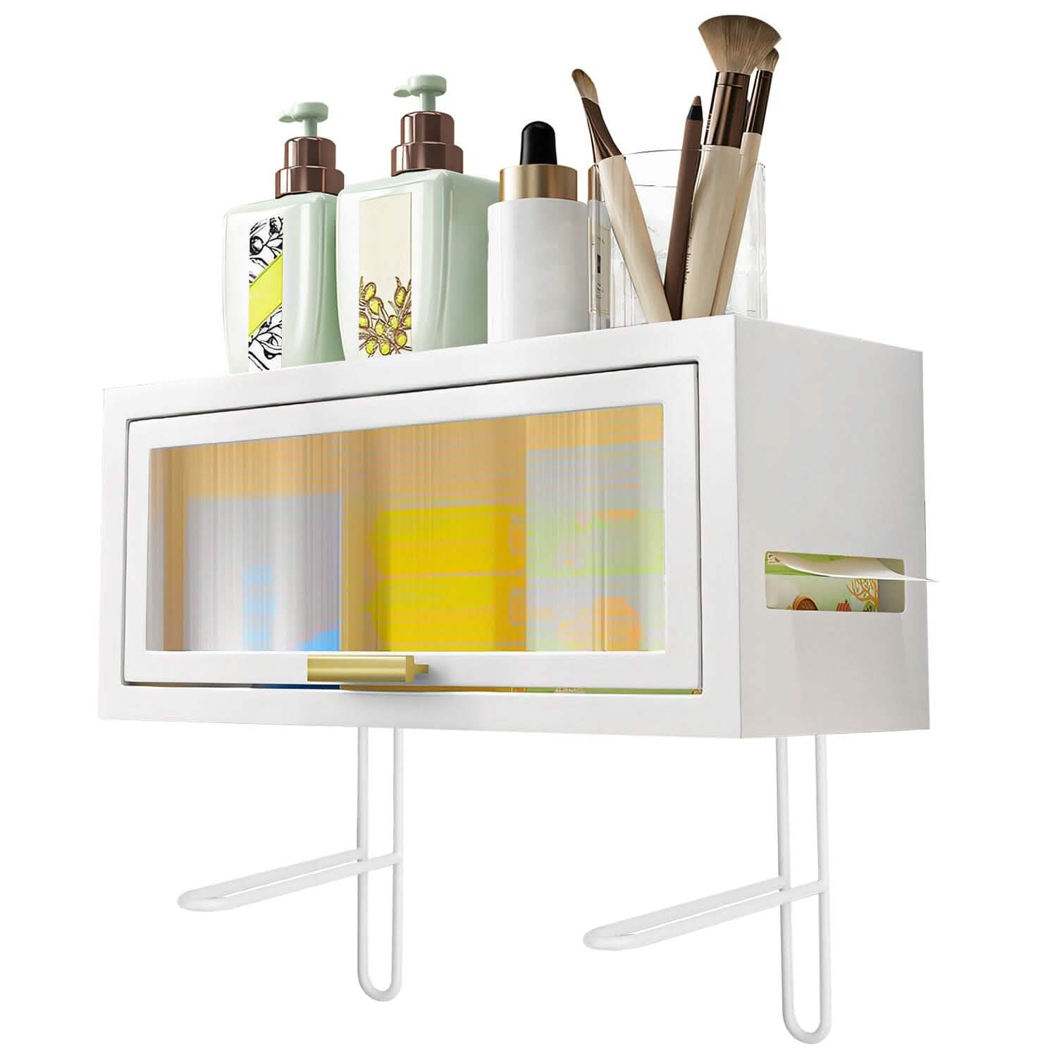 Over the Toilet Storage Cabinet with Dust-Proof Transparent Magnetic Door Side Opening