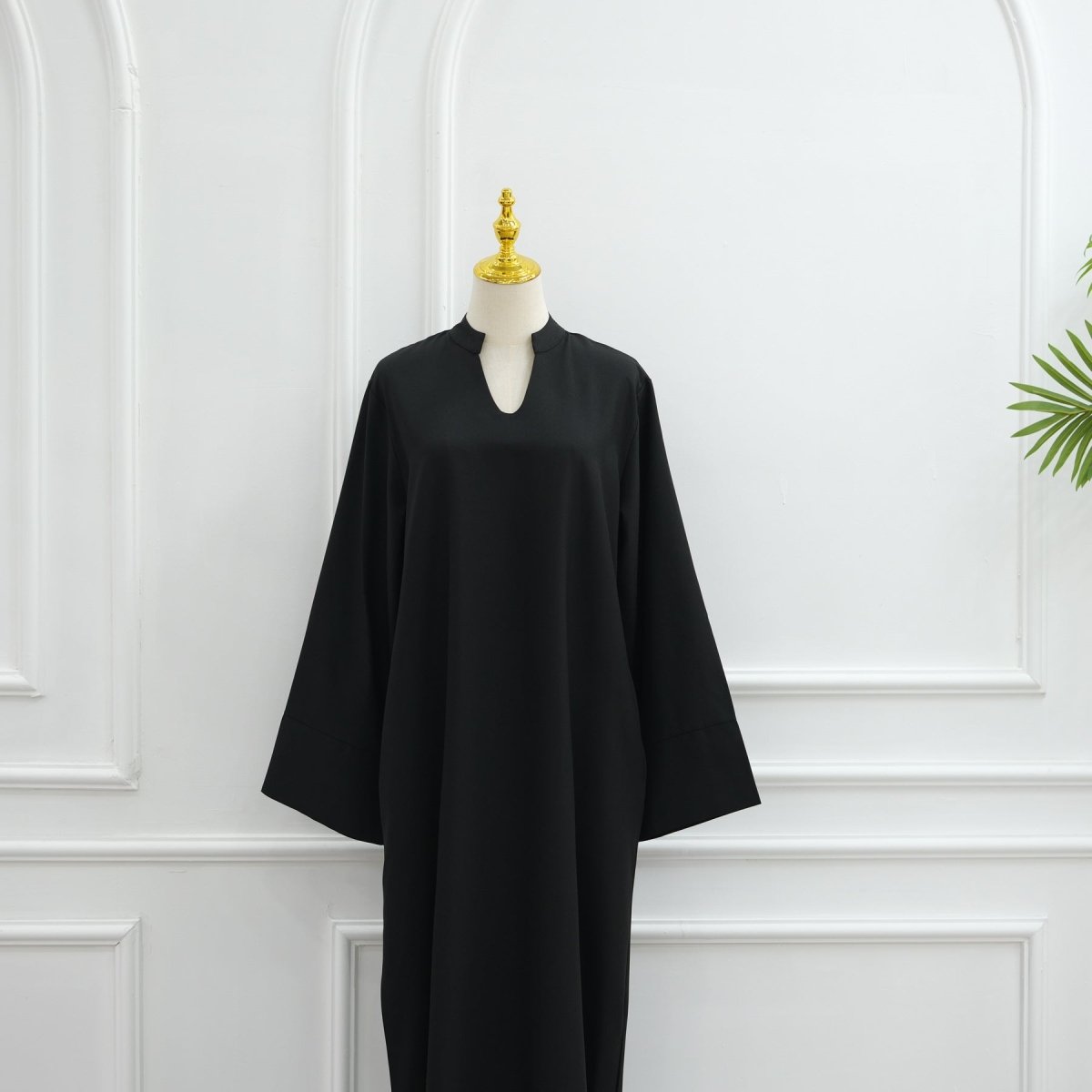 Oversized V-Neck Abaya with Pockets | Solid Color Maxi Dress with Wide Cuffs(MA331)