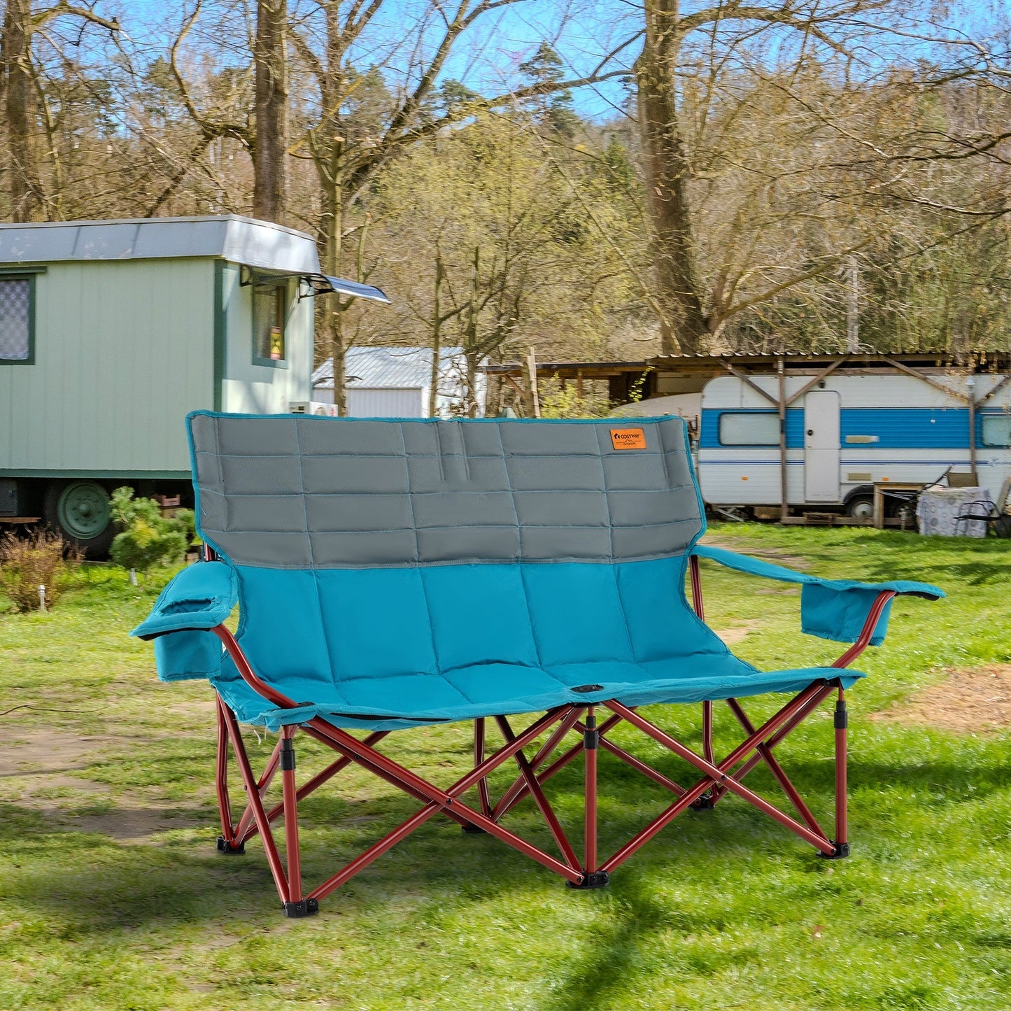 Oversized Camping Chair Folding Loveseat Camping Couch with Cup Holders & Thick Padding