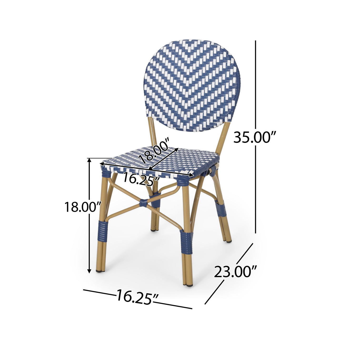Outdoor PE Ratten and Aluminum French Armless Bistro Chairs, Set of 2