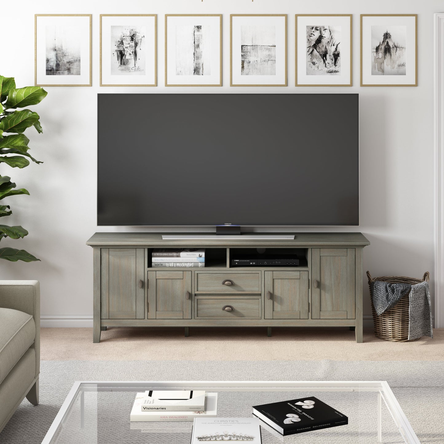Redmond 72 Inch Wide Solid Wood TV Stand in Distressed