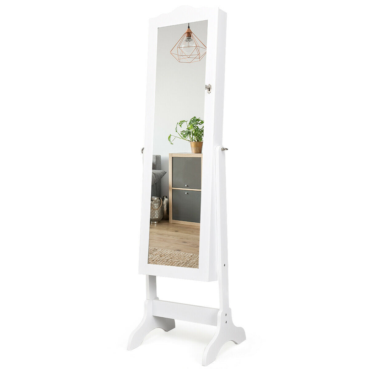 Mirrored Lockable Jewelry Cabinet Armoire Organizer Storage Box