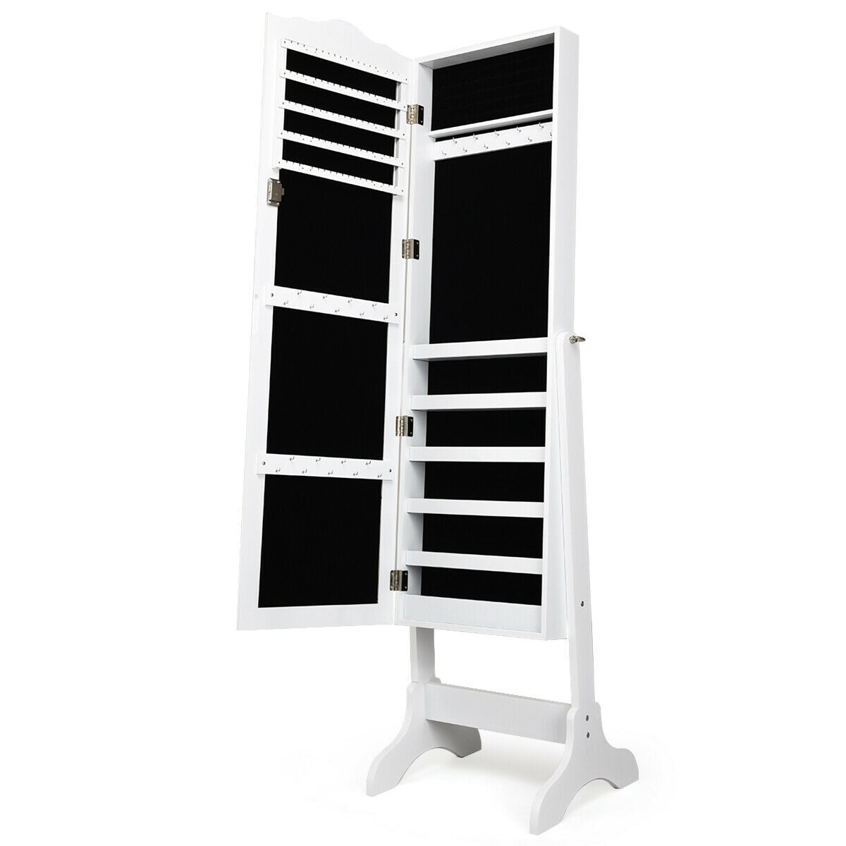 Mirrored Lockable Jewelry Cabinet Armoire Organizer Storage Box