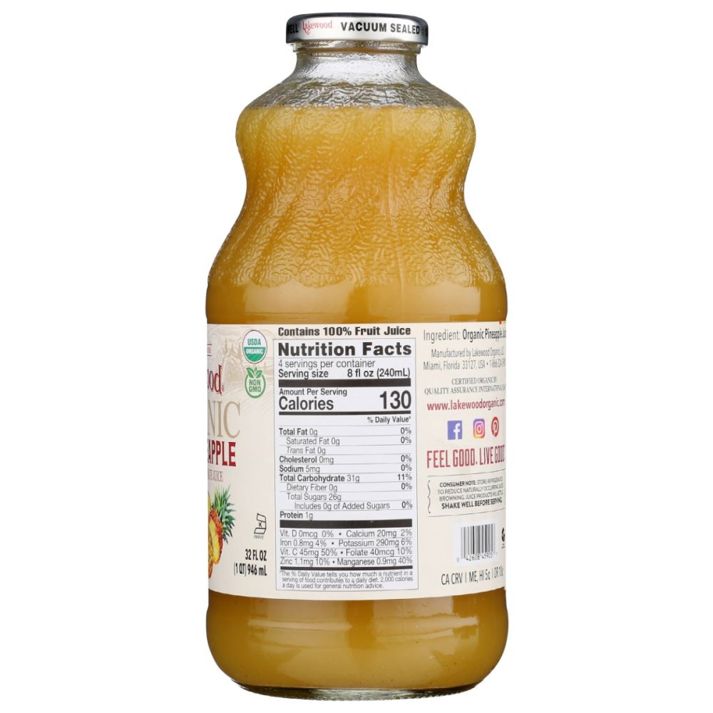 LAKEWOOD: Organic Pure Pineapple Juice, 32 fo