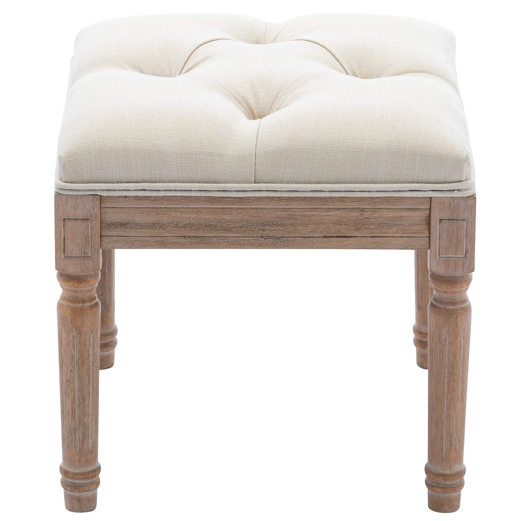 Padded Square Footstool with Rubberwood Legs