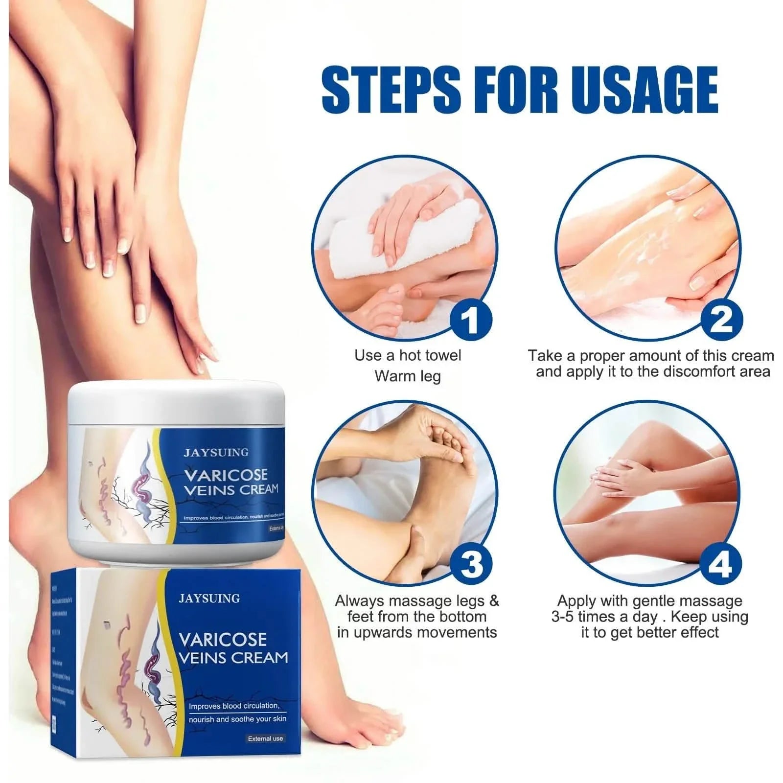 Soulagement de la douleur Jambes Veines Araignées Vascularite Favorise la circulation Métabolisme doux 30g Exfoliation