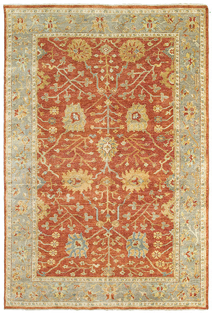 Medalia Area Rug -  Orange. Buttermilk Yellow. Light blue gray