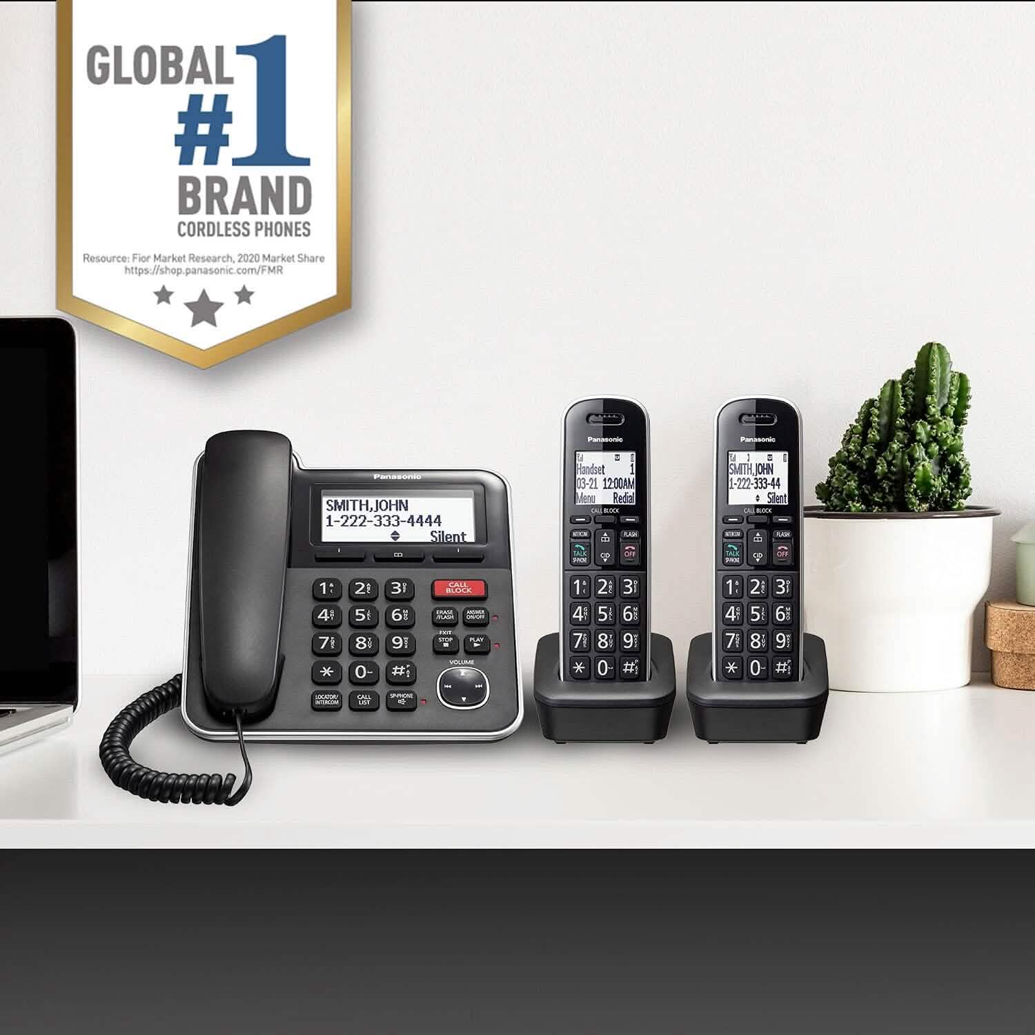 Système téléphonique extensible filaire/sans fil Panasonic avec répondeur et blocage d'appel à touche unique – 2 combinés (reconditionné)