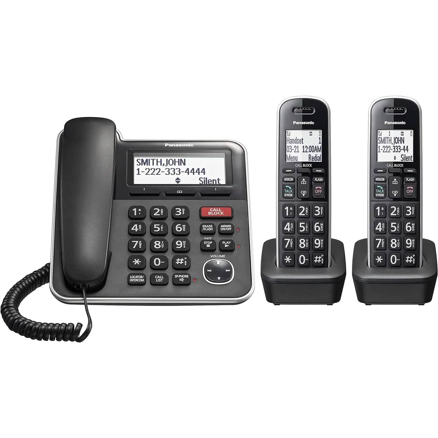 Système téléphonique extensible filaire/sans fil Panasonic avec répondeur et blocage d'appel à touche unique – 2 combinés (reconditionné)