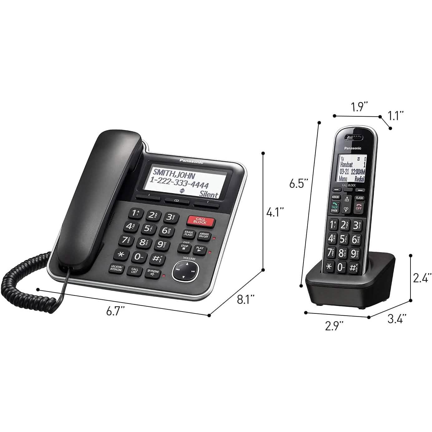 Système téléphonique extensible filaire/sans fil Panasonic avec répondeur et blocage d'appel à touche unique – 2 combinés (reconditionné)