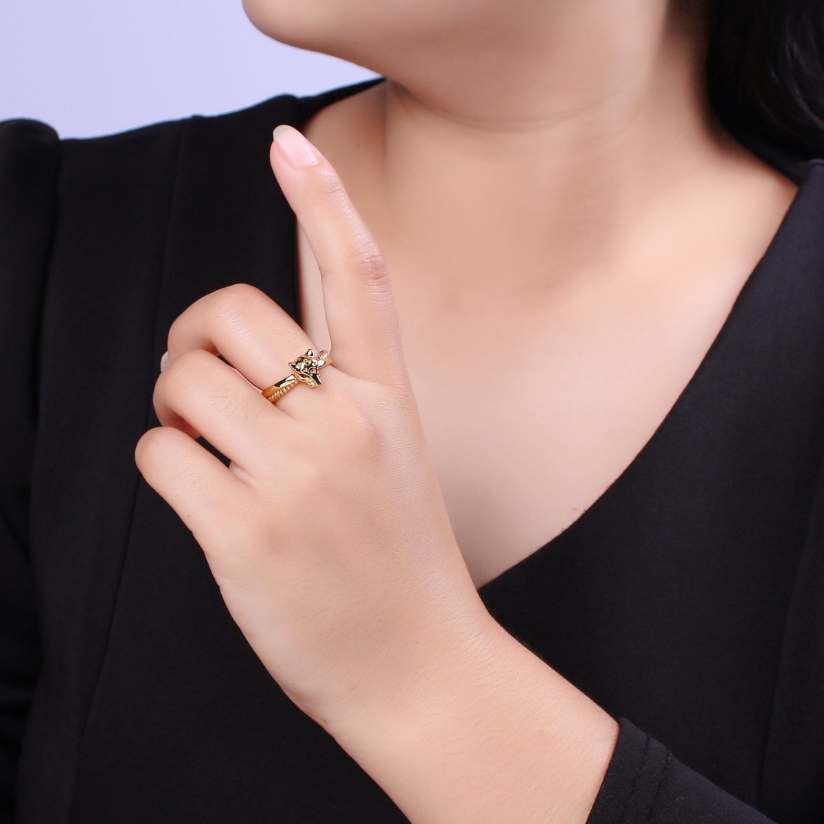 Panther gold pave ring adjustable Leopard ring U-197