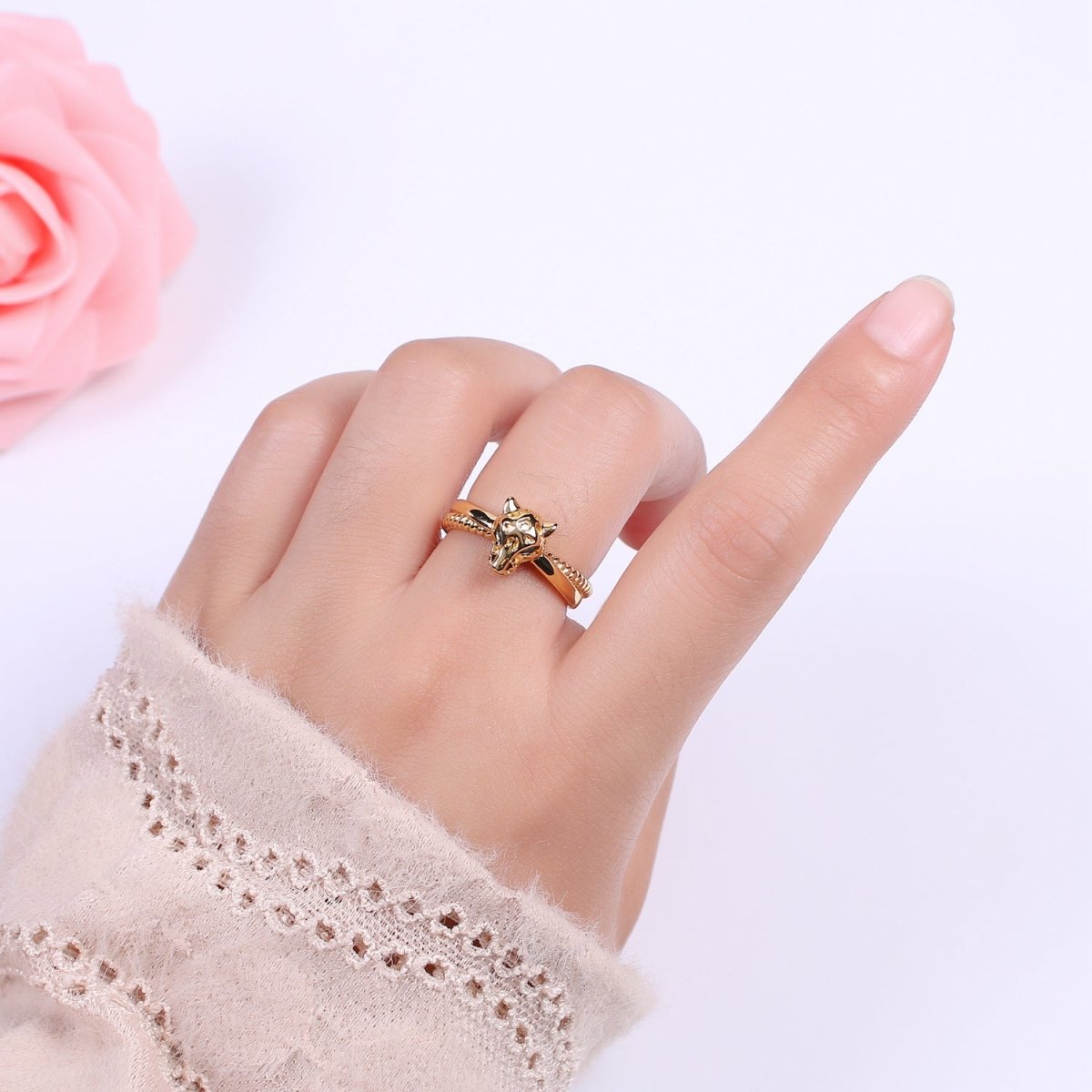 Panther gold pave ring adjustable Leopard ring U-197
