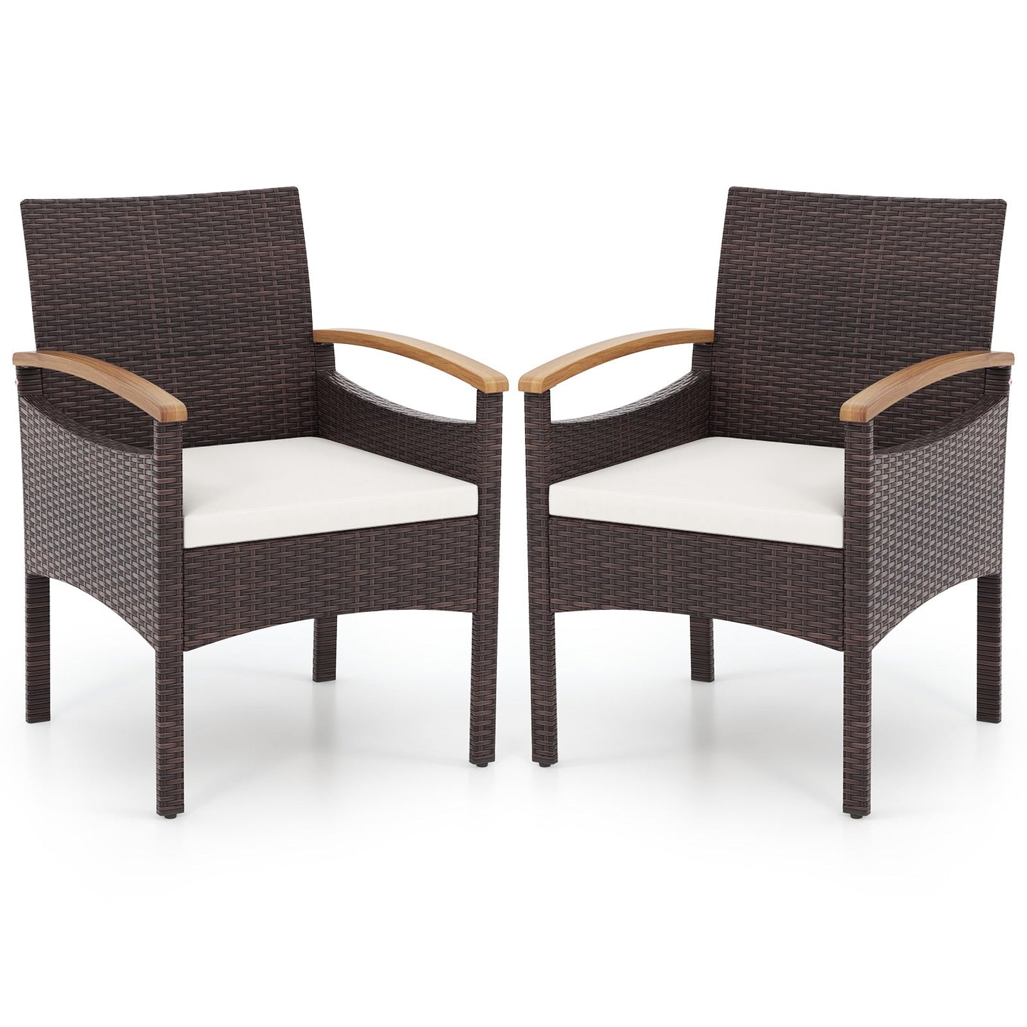 Patio Dining Chairs Set of 2/4 with Acacia Wood Armrest and Heavy Duty Metal Frame